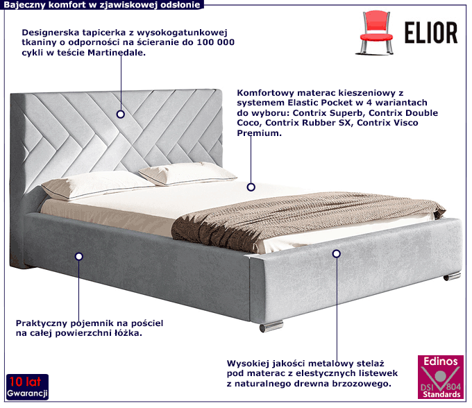 Tapicerowane łóżko z metalowym stelażem Dorino 4X 140x200