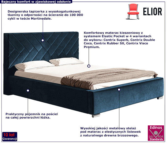 Tapicerowane łóżko z metalowym stelażem Dorino 4X 180x200