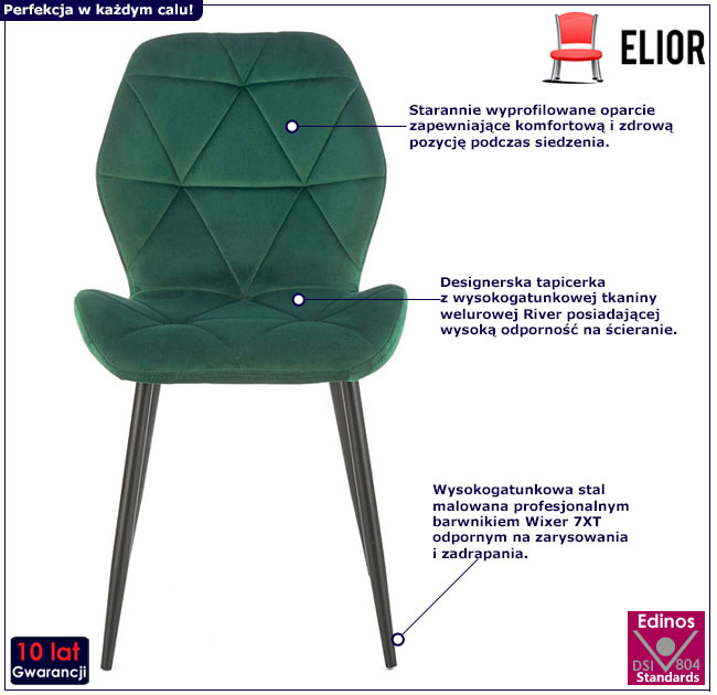 Zielone tapicerowane krzesło glamour Laros