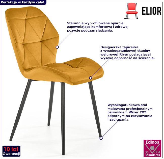 Musztardowe tapicerowane krzesło glamour Morina