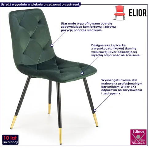 Pikowane zielone krzesło do jadalni Vimo