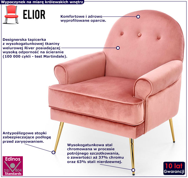 Tapicerowany różowy fotel wypoczynkowy Morti