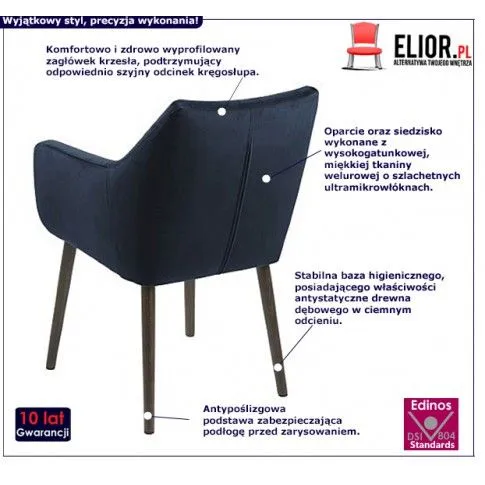 Fotografia Tapicerowany fotel welurowy Amika - granatowy z kategorii Fotele wypoczynkowe