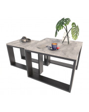 Industrialny zestaw stolików kawowych beton + czarny  - Juna 3X