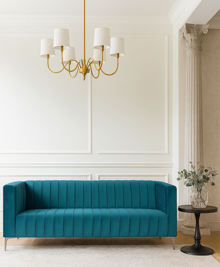 Welurowa pikowana sofa z metalowymi nóżkami Romes 4X