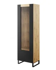 Przeszklona witryna na nóżkach w stylu loft dąb evoke + czarny - MN-02 w sklepie Edinos.pl