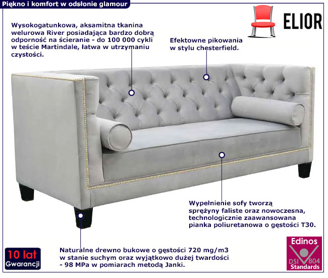 Pikowana sofa w stylu glamour Nala 3X