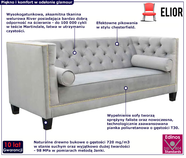 Pikowana sofa w stylu glamour Nala 4X