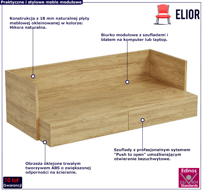 Biurko modułowe hikora naturalna Horizonte 3X