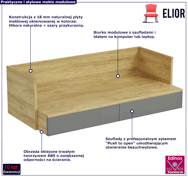 Biurko modułowe hikora naturalna + szary przykurzony Horizonte 3X