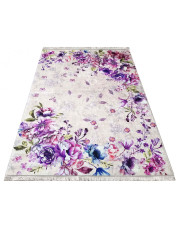 Szary prostokątny dywan w fioletowe kwiaty - Rubiox w sklepie Edinos.pl