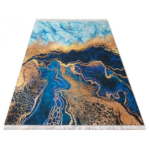 Niebieski dywan z motywem marmuru Barles