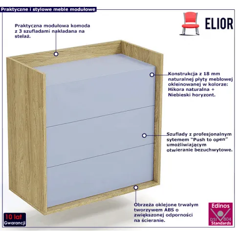 Komoda z szufladami w dekorze hikora naturalna niebieski horyzont Horizonte 4X