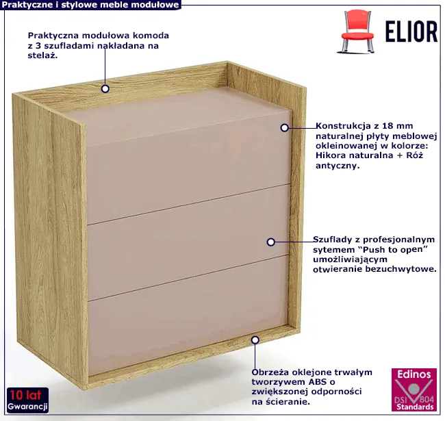 Komoda modułowa hikora naturalna + róż antyczny Horizonte 4X