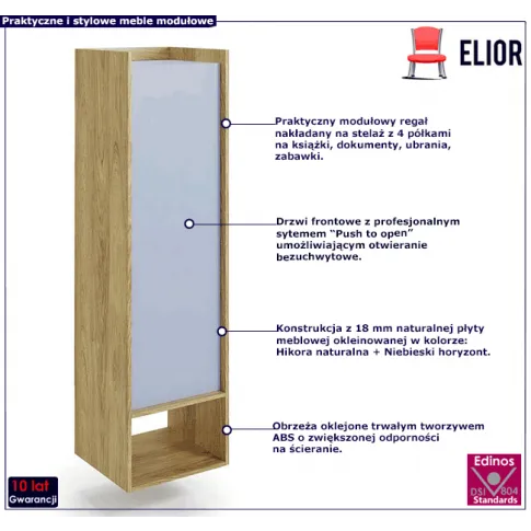 Regał z półkami w dekorze hikora naturalna niebieski horyzont Horizonte 5X