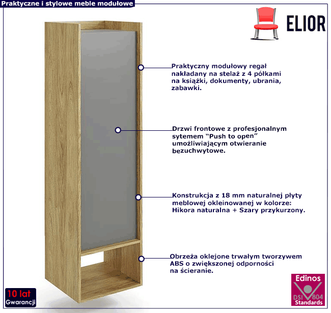 Regał modułowy hikora szary przykurzony Horizonte 5X