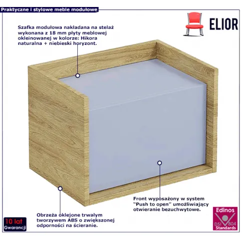 Niska szafka w dekorze hikora naturalna niebieski horyzont Horizonte 7X