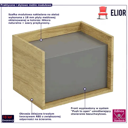 Niska szafka w dekorze hikora naturalna szary przykurzony Horizonte 7X