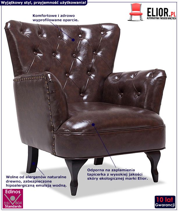 Brązowy pikowany fotel wypoczynkowy Tobiso