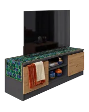 Industrialna szafka RTV antracyt + dąb artisan - Amida 2X w sklepie Edinos.pl