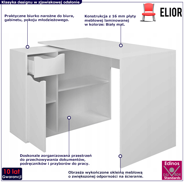 Białe biurko narożne Serena 10X