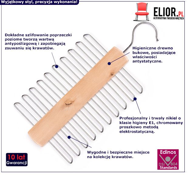Nowoczesny wieszak na krawaty Torin - drewniany