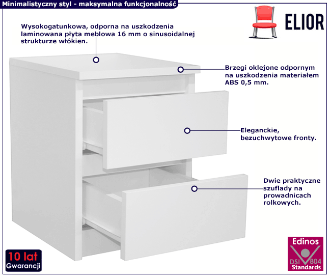 Biała minimalistyczna szafka nocna Emina