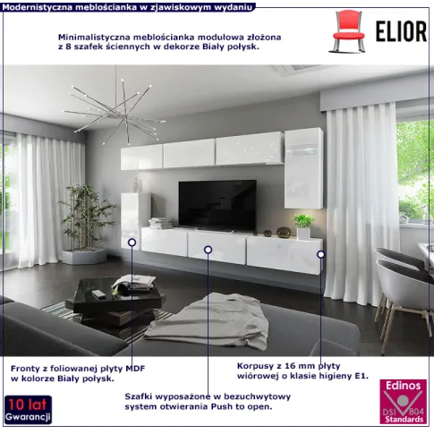 Meblościanka modułowa w dekorze biały połysk Tampa