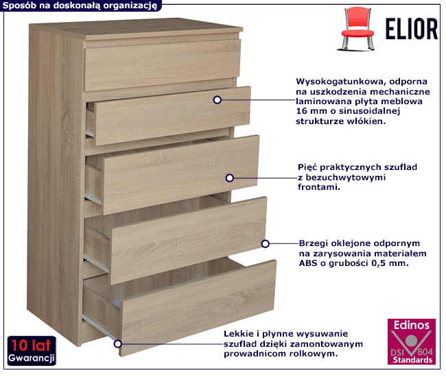 Wysoka komoda z 5 szufladami Beta 3X