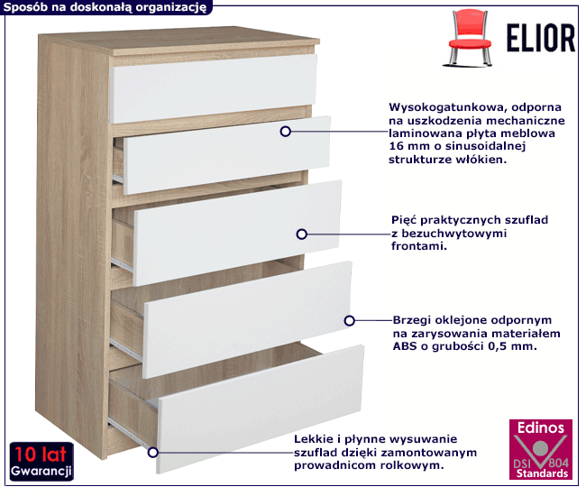 Wysoka komoda z 5 szufladami  do sypialni Beta 3X