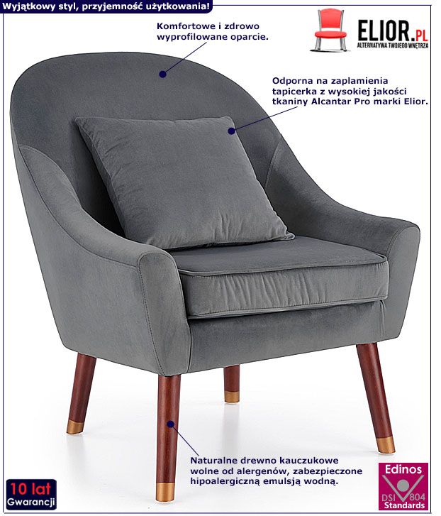 Popielaty fotel wypoczynkowy do salonu Relia