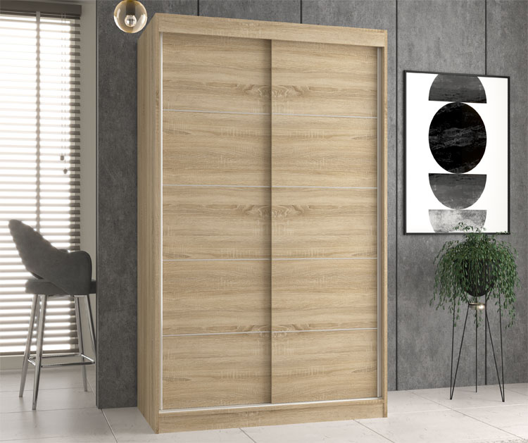 Wizualizacja nowoczesnej szafy wnękowej Cetris 4x 120 cm dąb sonoma