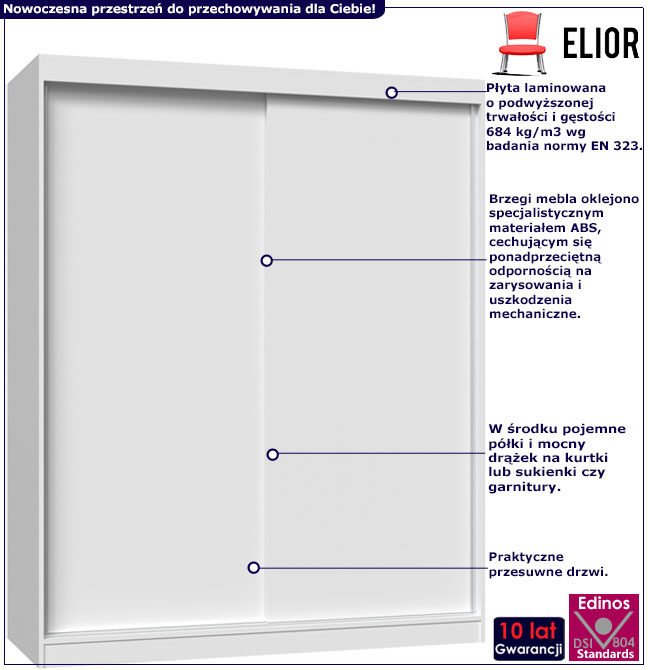 Infografika białej szafy przesuwnej do przedpokoju Cetris 6X