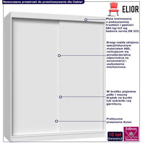 Infografika białej szafy przesuwnej 160 cm cetris 6x