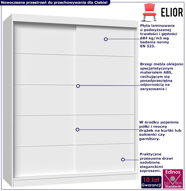 Infografika nowoczesnej szafy w kolorze białym 160 Cetris 7X