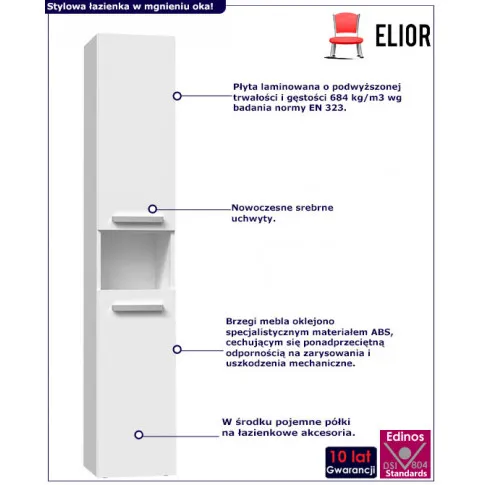 Infografika białego słupka łazienkowego z 2 szafkami merimo 3x