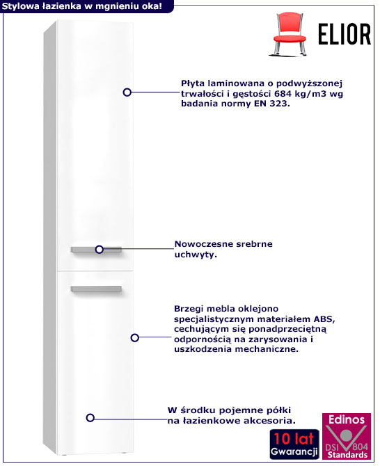 Infografika nowoczesnego słupka łazienkowego w połysku Merimo 4X