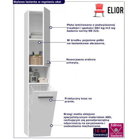 Infografika białego słupka łazienkowego z koszem merimo 5x