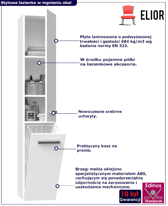 Infografika słupka z koszem na pranie Merimo 6X