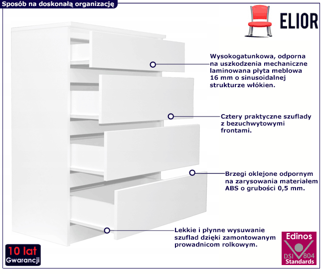 Biała komoda z 4 szufladami Fordi 4X