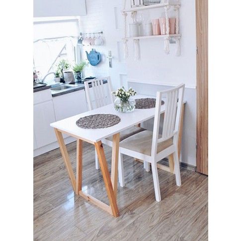 Zdjęcie skandynawskie biurko Alto 2X białe z drewnianymi nogami - sklep Edinos.pl