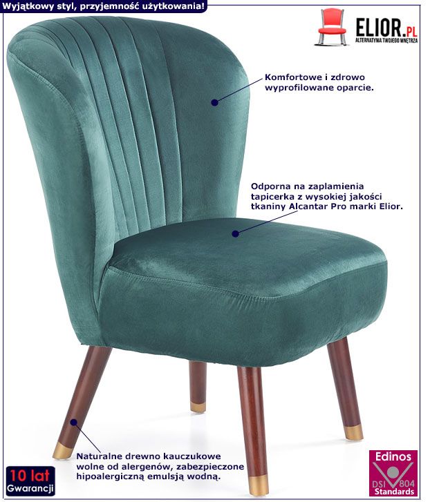 Zielony fotel wypoczynkowy do sypialni Viani