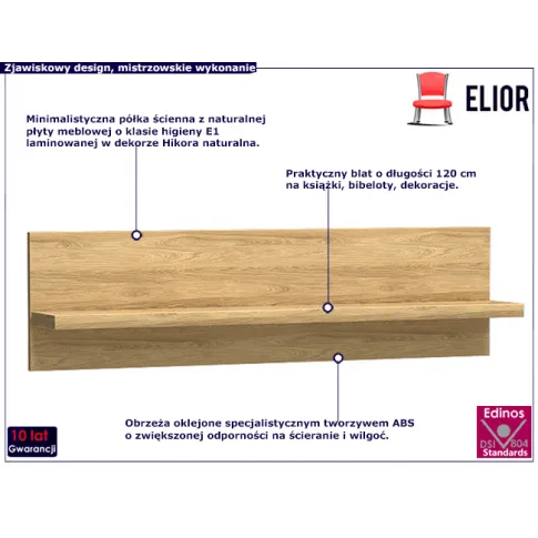Półka ścienna na książki hikora naturalna Karla 13X