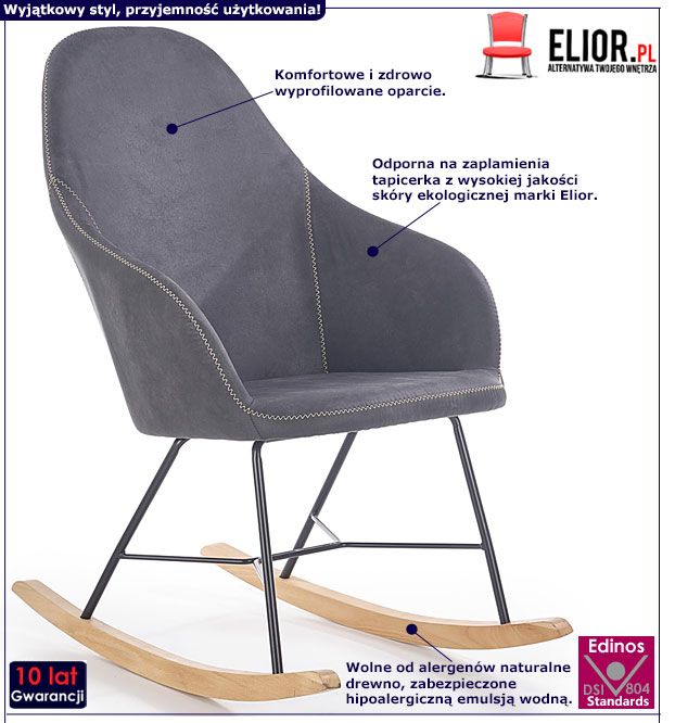 Popielaty fotel bujany do salonu Tamasa