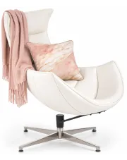 Biały obrotowy fotel wypoczynkowy ze skóry ekologicznej - Trida w sklepie Edinos.pl