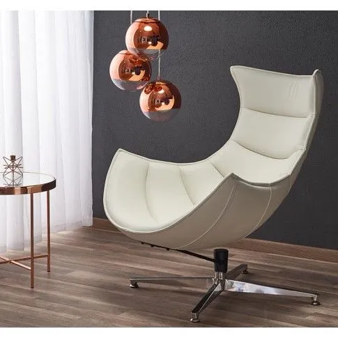 Szczegółowe zdjęcie nr 4 produktu Obrotowy fotel wypoczynkowy ze skóry ekologicznej Trida - biały