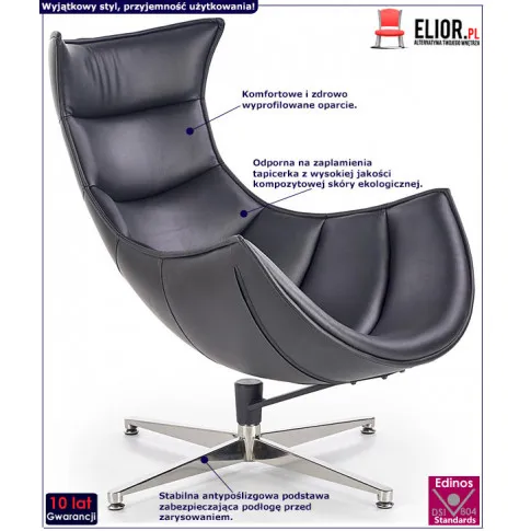 Fotografia Czarny skórzany fotel jajo do pokoju - Trida z kategorii Fotele wypoczynkowe