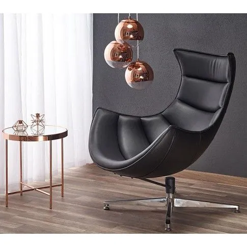Szczegółowe zdjęcie nr 4 produktu Czarny skórzany fotel jajo do pokoju - Trida