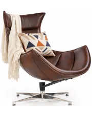 Brązowy skórzany obrotowy fotel jajo - Trida w sklepie Edinos.pl
