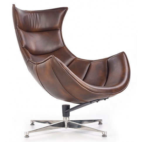 Zdjęcie produktu Skórzany obrotowy fotel wypoczynkowy Lavos - brązowy.